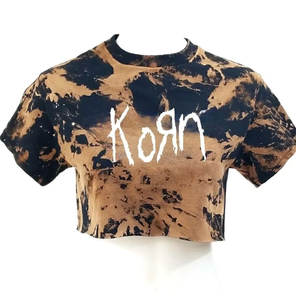 KORN Acid Washed, Distressed "Cropped" Crop Top Band Tee Rock Tee - y2k rap punk